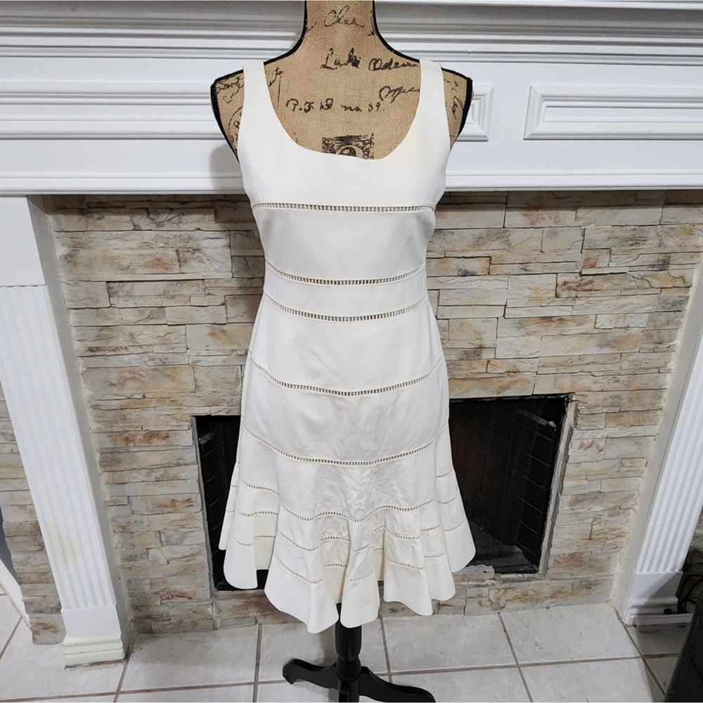 AKRIS Punto scoop neck Sleeveless fit n flare‎ cream skater dress size 6